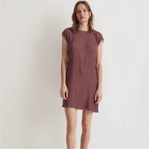 Madewell Plissé Mini Tea Dress Mauve Pink, 12